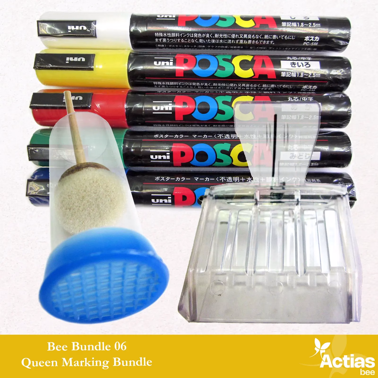 Queen Bee Colour Marking - Marker Set with 5 Pens, Clip and Plunger
